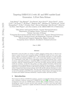 Targeting SARS-CoV-2 with AI- and HPC-enabled Lead Generation: A First
  Data Release