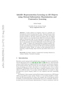 Info3D: Representation Learning on 3D Objects using Mutual Information
  Maximization and Contrastive Learning