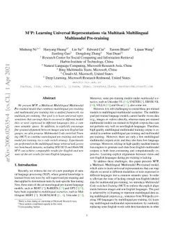 M3P: Learning Universal Representations via Multitask Multilingual
  Multimodal Pre-training