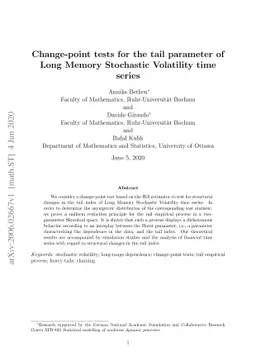 Change-point tests for the tail parameter of Long Memory Stochastic
  Volatility time series