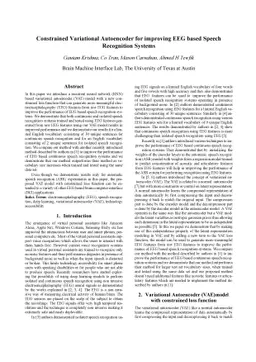 Constrained Variational Autoencoder for improving EEG based Speech
  Recognition Systems
