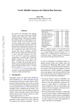 NewB: 200,000+ Sentences for Political Bias Detection