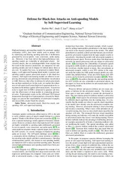 Defense for Black-box Attacks on Anti-spoofing Models by Self-Supervised
  Learning