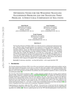 Optimising Tours for the Weighted Traveling Salesperson Problem and the
  Traveling Thief Problem: A Structural Comparison of Solutions