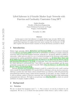 Lifted Inference in 2-Variable Markov Logic Networks with Function and
  Cardinality Constraints Using Discrete Fourier Transform