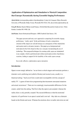Application of Optimization and Simulation to Musical Composition that
  Emerges Dynamically during Ensemble Singing Performance