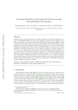 Providing reliability in Recommender Systems through Bernoulli Matrix
  Factorization