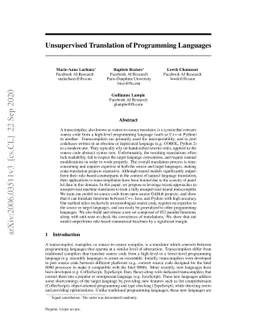 Unsupervised Translation of Programming Languages