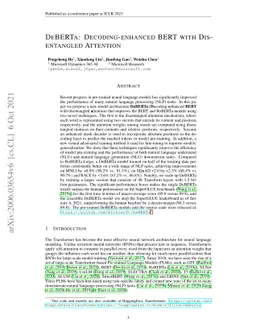 DeBERTa: Decoding-enhanced BERT with Disentangled Attention