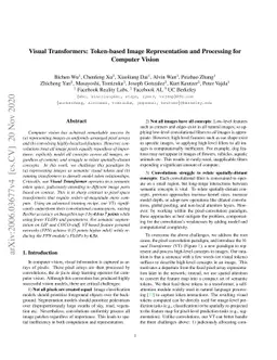 Visual Transformers: Token-based Image Representation and Processing for
  Computer Vision