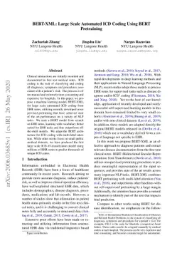 BERT-XML: Large Scale Automated ICD Coding Using BERT Pretraining