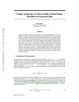 Unique properties of adversarially trained linear classifiers on
  Gaussian data