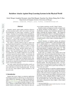 Backdoor Attacks Against Deep Learning Systems in the Physical World