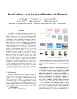 LayoutTransformer: Layout Generation and Completion with Self-attention
