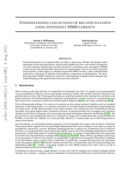 Understanding collections of related datasets using dependent MMD
  coresets