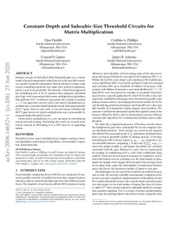 Constant-Depth and Subcubic-Size Threshold Circuits for Matrix
  Multiplication
