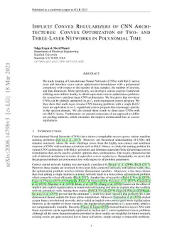 Implicit Convex Regularizers of CNN Architectures: Convex Optimization
  of Two- and Three-Layer Networks in Polynomial Time