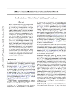 Offline Contextual Bandits with Overparameterized Models