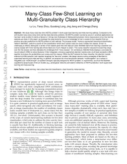 Many-Class Few-Shot Learning on Multi-Granularity Class Hierarchy