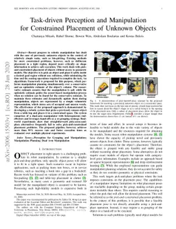 Task-driven Perception and Manipulation for Constrained Placement of
  Unknown Objects