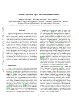 Geometry-Inspired Top-k Adversarial Perturbations