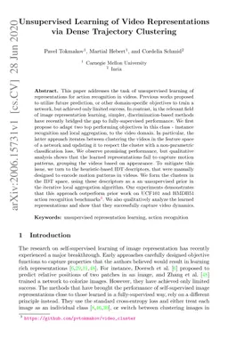 Unsupervised Learning of Video Representations via Dense Trajectory
  Clustering