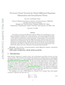 Two-Layer Neural Networks for Partial Differential Equations:
  Optimization and Generalization Theory