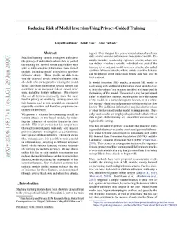 Reducing Risk of Model Inversion Using Privacy-Guided Training