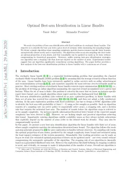 Optimal Best-arm Identification in Linear Bandits