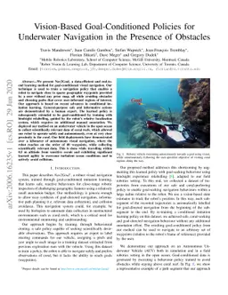 Vision-Based Goal-Conditioned Policies for Underwater Navigation in the
  Presence of Obstacles