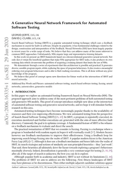 A Generative Neural Network Framework for Automated Software Testing