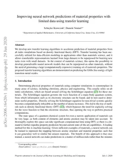 Improving neural network predictions of material properties with limited
  data using transfer learning