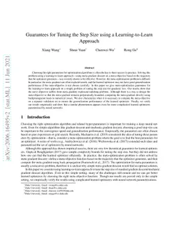 Guarantees for Tuning the Step Size using a Learning-to-Learn Approach