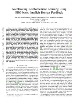 Accelerating Reinforcement Learning Agent with EEG-based Implicit Human
  Feedback
