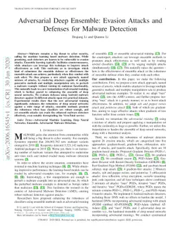 Adversarial Deep Ensemble: Evasion Attacks and Defenses for Malware
  Detection