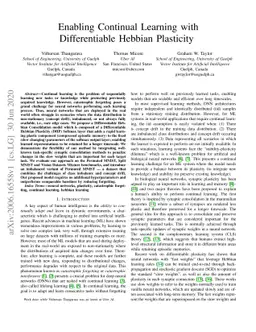 Enabling Continual Learning with Differentiable Hebbian Plasticity