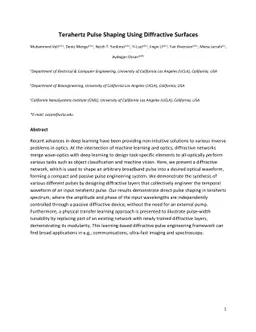 Terahertz Pulse Shaping Using Diffractive Surfaces