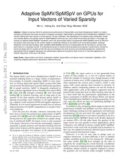 Adaptive SpMV/SpMSpV on GPUs for Input Vectors of Varied Sparsity
