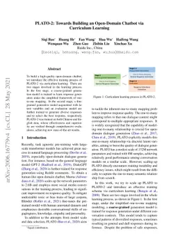 PLATO-2: Towards Building an Open-Domain Chatbot via Curriculum Learning