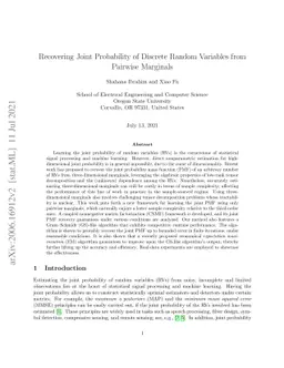 Recovering Joint Probability of Discrete Random Variables from Pairwise
  Marginals