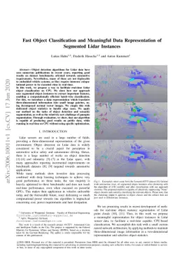Fast Object Classification and Meaningful Data Representation of
  Segmented Lidar Instances