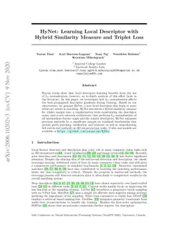 HyNet: Learning Local Descriptor with Hybrid Similarity Measure and
  Triplet Loss