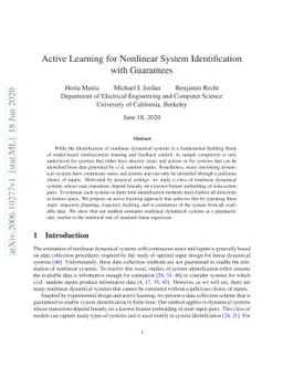 Active Learning for Nonlinear System Identification with Guarantees
