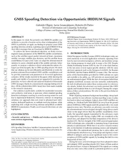 GNSS Spoofing Detection via Opportunistic IRIDIUM Signals