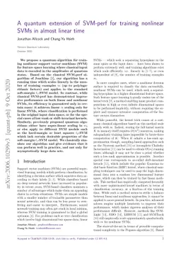 A quantum extension of SVM-perf for training nonlinear SVMs in almost
  linear time