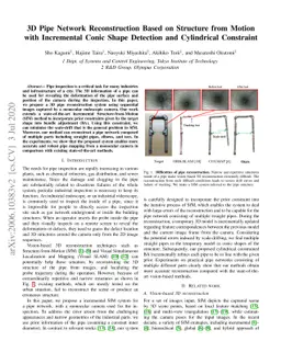3D Pipe Network Reconstruction Based on Structure from Motion with
  Incremental Conic Shape Detection and Cylindrical Constraint