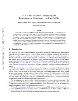 FLAMBE: Structural Complexity and Representation Learning of Low Rank
  MDPs