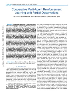 Cooperative Multi-Agent Reinforcement Learning with Partial Observations