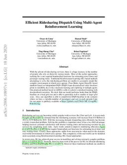Efficient Ridesharing Dispatch Using Multi-Agent Reinforcement Learning