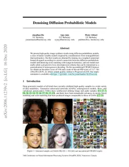 Denoising Diffusion Probabilistic Models